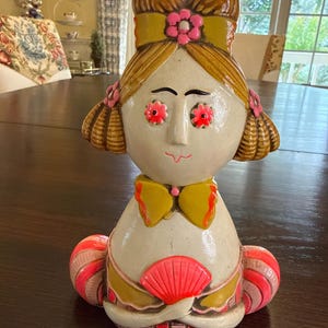 Vintage Retro Trippy Mod Girl Coin Bank, vivid colors, psychedelic, MCM decor