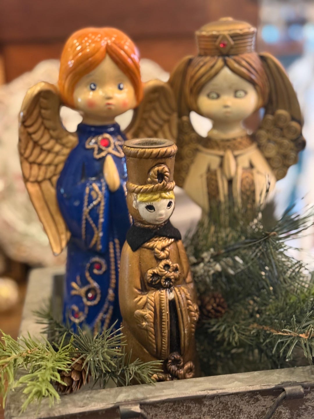 Vintage ARDCO Chalkware Christmas Angels and Wiseman, Mid-century