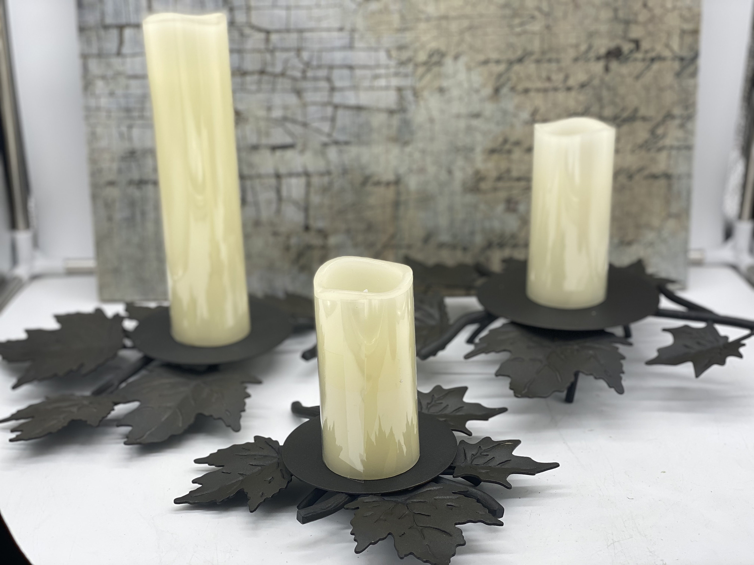 Longaberger Wrought Iron Set of 3 Leaf Candleholders or Use as Snack