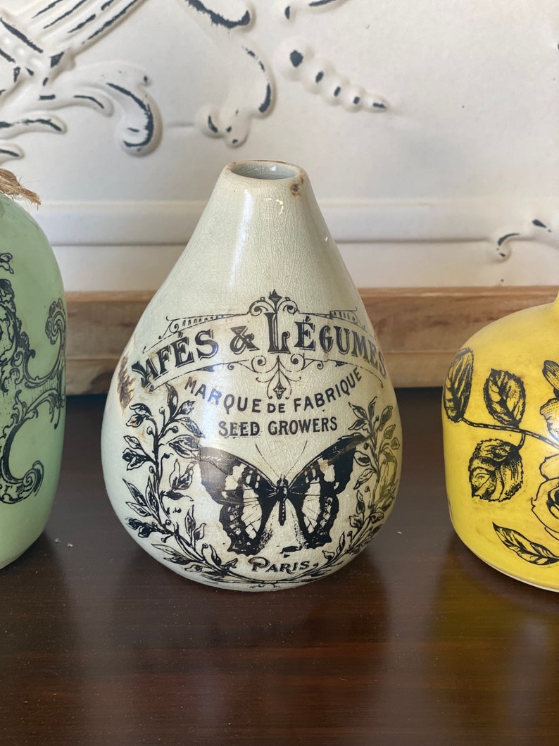 French Style Pottery, Collection of 3, Old World Vases With Vintage