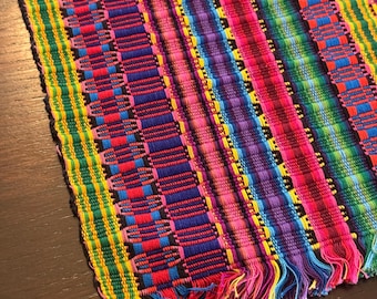 Handmade Guatemalan Textile Table Runner, Vibrant Geometric Mayan Boho Decor