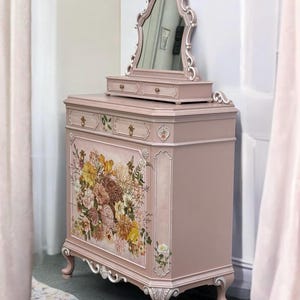 Antique Pink Floral Dresser With Mirror: French Country Shabby Chic ...