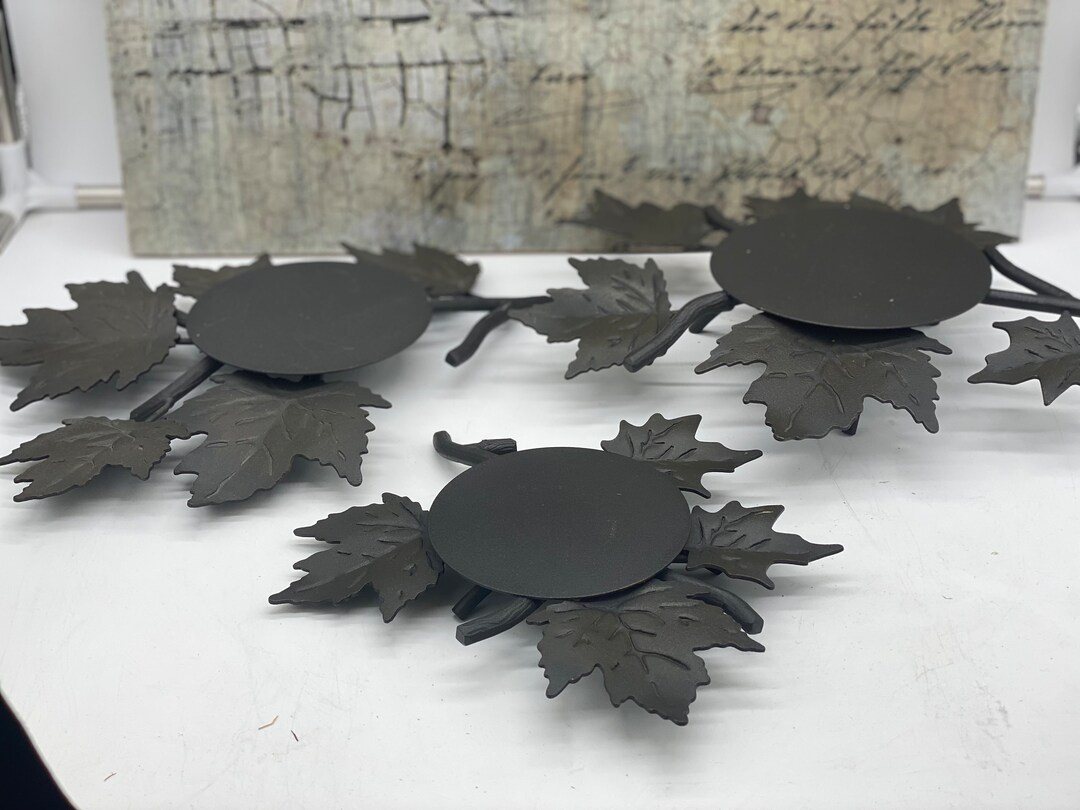 Longaberger Wrought Iron Set of 3 Leaf Candleholders or Use as Snack