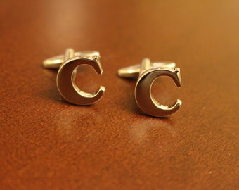 Stainless Steel Lettered Initials Cufflinks - Letter C