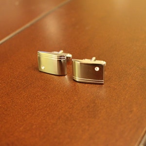 Vintage Silver Rectangular Cufflinks with Stud