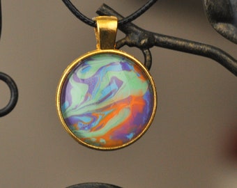 Pendentif cabochon marbré pastel