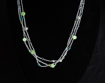 Collier à 3 brins (argent, vert et turquoise)