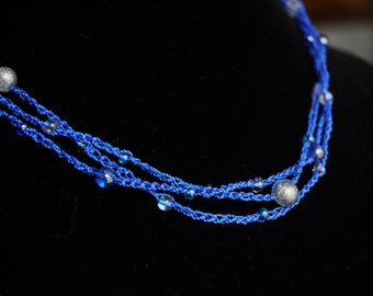 Collier à 3 brins (bleu, argent et bleu clair)