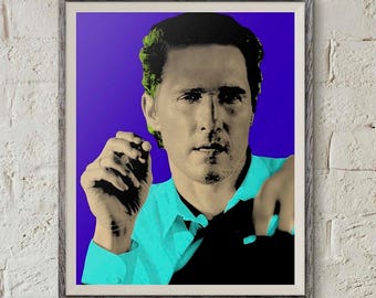 Matthew McConnaughey, Pop Art Portrait, Andy Warhol Art, Lincoln Continental, Interstellar Poster, 8x10 Print, Funny Prints,Instant Download