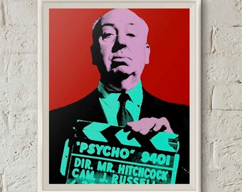 Alfred Hitchcock, Pop Art Portrait, Classic Hollywood, Psycho, Andy Warhol Art, Printable Wall Art, Instant Download, Digital Download Art