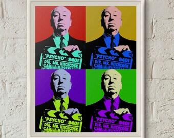 Alfred Hitchcock, Pop Art Portrait, Quartett, Classic Hollywood, Psycho, Andy Warhol Kunst, druckbare Wandkunst, sofortiger Download, digitaler Download Kunst