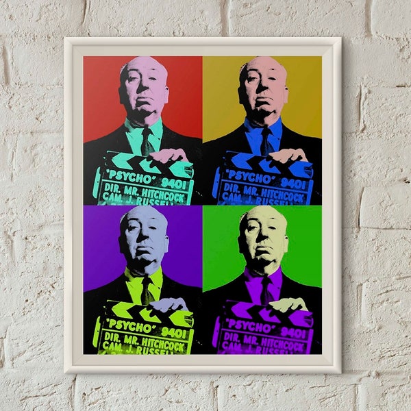 Alfred Hitchcock, Pop Art Portrait, Quatuor, Hollywood classique, Psycho, Andy Warhol Art, Art mural imprimable, Téléchargement instantané, Art en téléchargement numérique