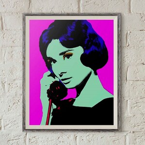 Audrey Hepburn, popart portret, klassiek Hollywood, afdrukbare muurkunst, Andy Warhol kunst, digitale download kunst, instant download, Wall Art Print
