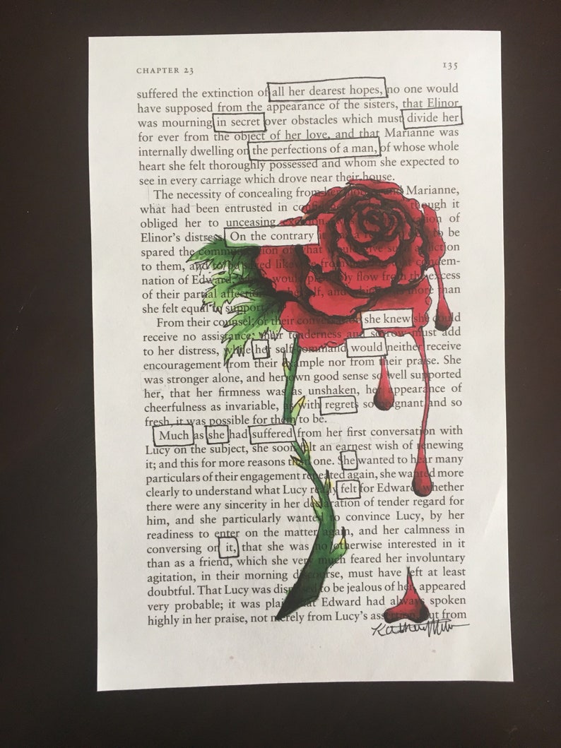 The Wilted Rose Blackout Poetry Poem Art Drawing Etsy