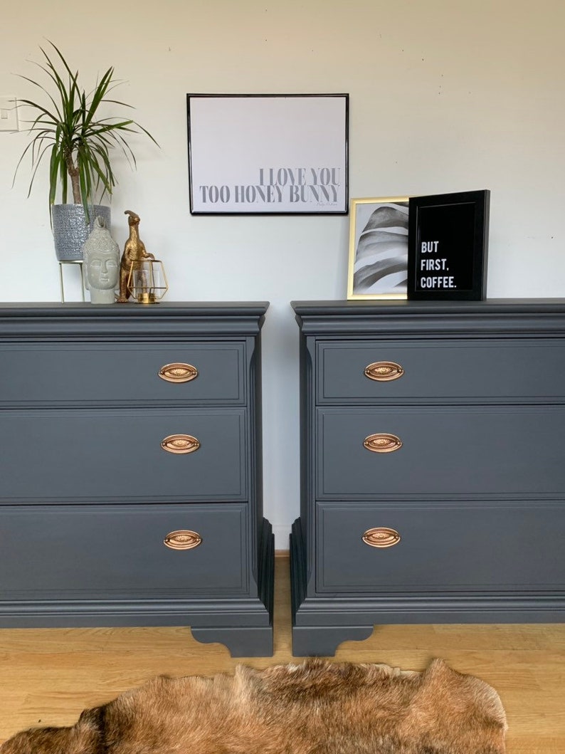 Pro Painted Dark Grey Stag Mahogany Chest Of Drawers Oversized Etsy