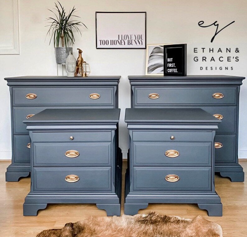 Pro Painted Dark Grey Stag Mahogany Chest Of Drawers Oversized Bedside Tables Matching Items Available