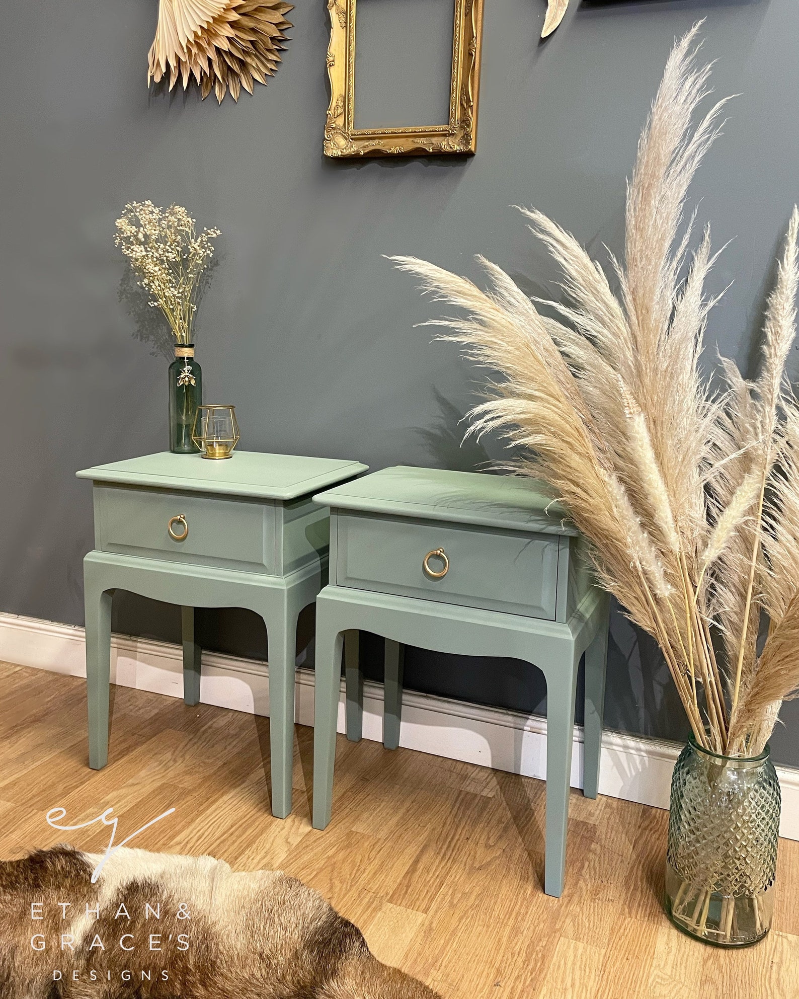 PRO PAINTED Stag Bedside Tables in Sandersons Gardinia Green Etsy UK