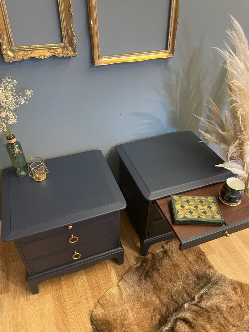 PROFESSIONALLY PAINTED Dark Blue Stag Bedside Tables Etsy