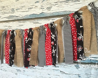 Pirate Fabric Banner - Birthday Banner, Fabric Bunting, Garland