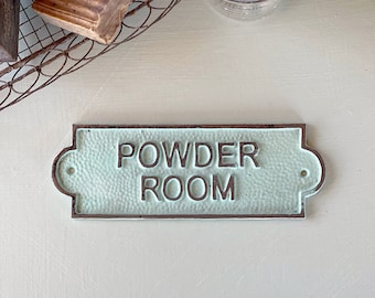 Letrero decorativo para puerta de baño o tocador, estilo francés, placa para puerta de baño, estilo vintage, estilo ferroviario, estilo retro, color menta claro