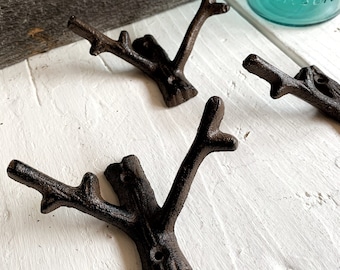 Cast Iron Tree Branch Hook, Coat Hook, Key Hook, Wall Hook, Bathroom Hook, Sold Individually
