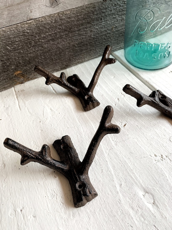Small Tree Branch Wall Hook, Small Rustic Branch Hooks, Cast Iron Tree  Branch Double Hook 