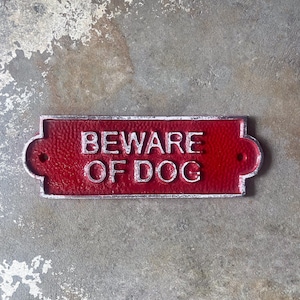 Beware of Dog Sign Red Sign Dog Lover Metal Dog Sign Gate Decor Garden Decor Iron Wall Art