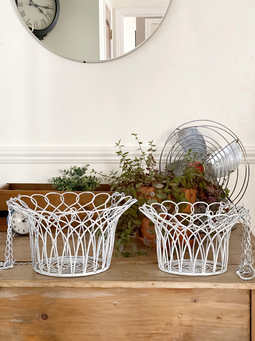 Metal Hanging Baskets, Set of 2, Hanging Planter, Garden Decor Etsy