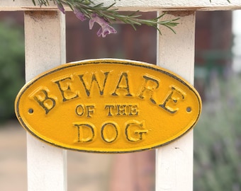 Cast Iron Beware of Dog Sign rustic Outdoor Warning Sign Farmhouse Yard Gift