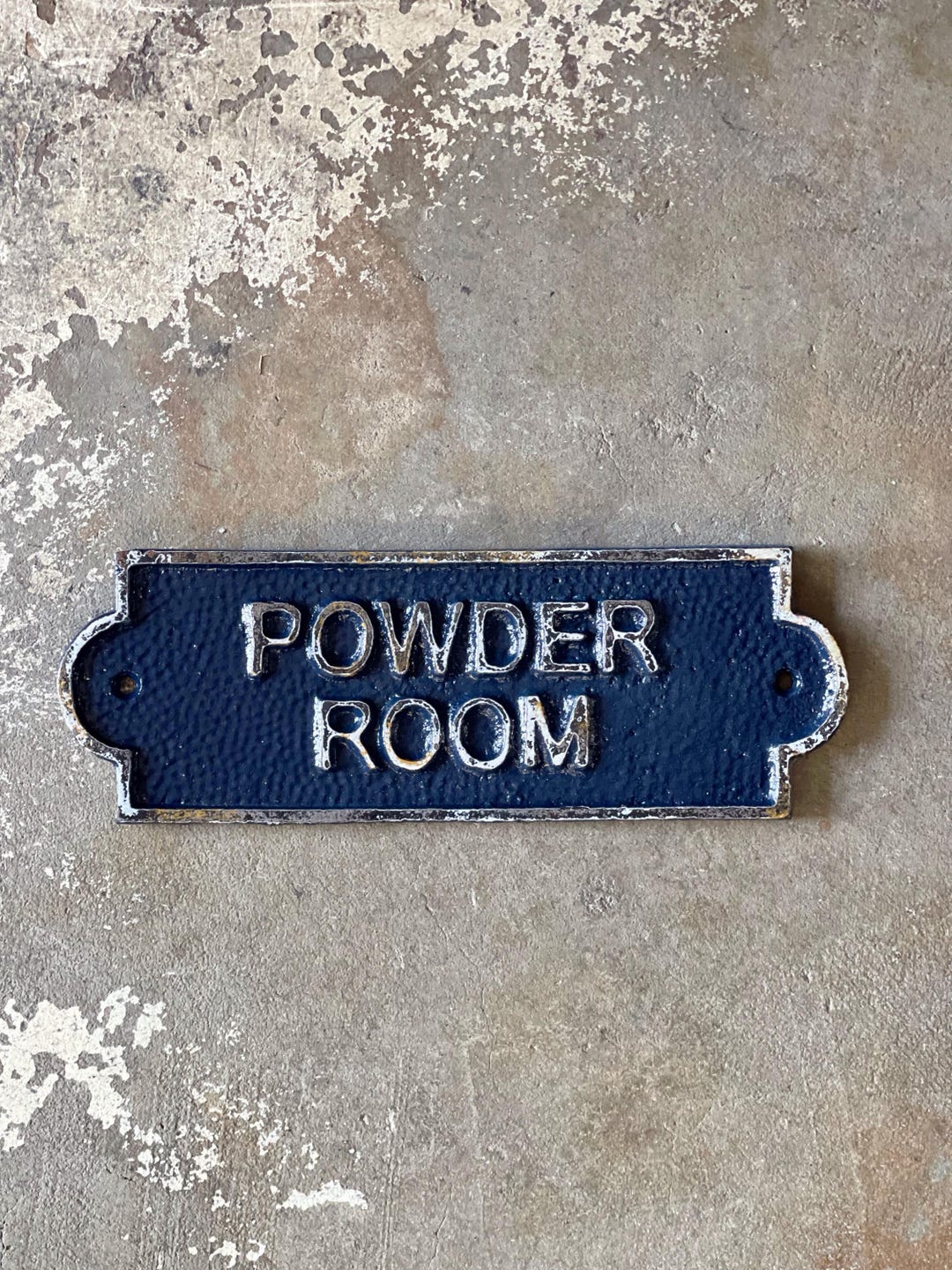 Powder Room Door Sign in Navy Blue French Bathroom Door Sign Door Plaque Vintage Style Railway ...