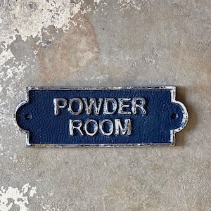 Powder Room Door Sign in Navy Blue French Bathroom Door Sign Door Plaque  Vintage Style Railway Style  Navy Blue