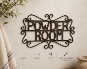 Metal Powder Room Sign Rustic Wall Decor Farmhouse Bathroom Decor