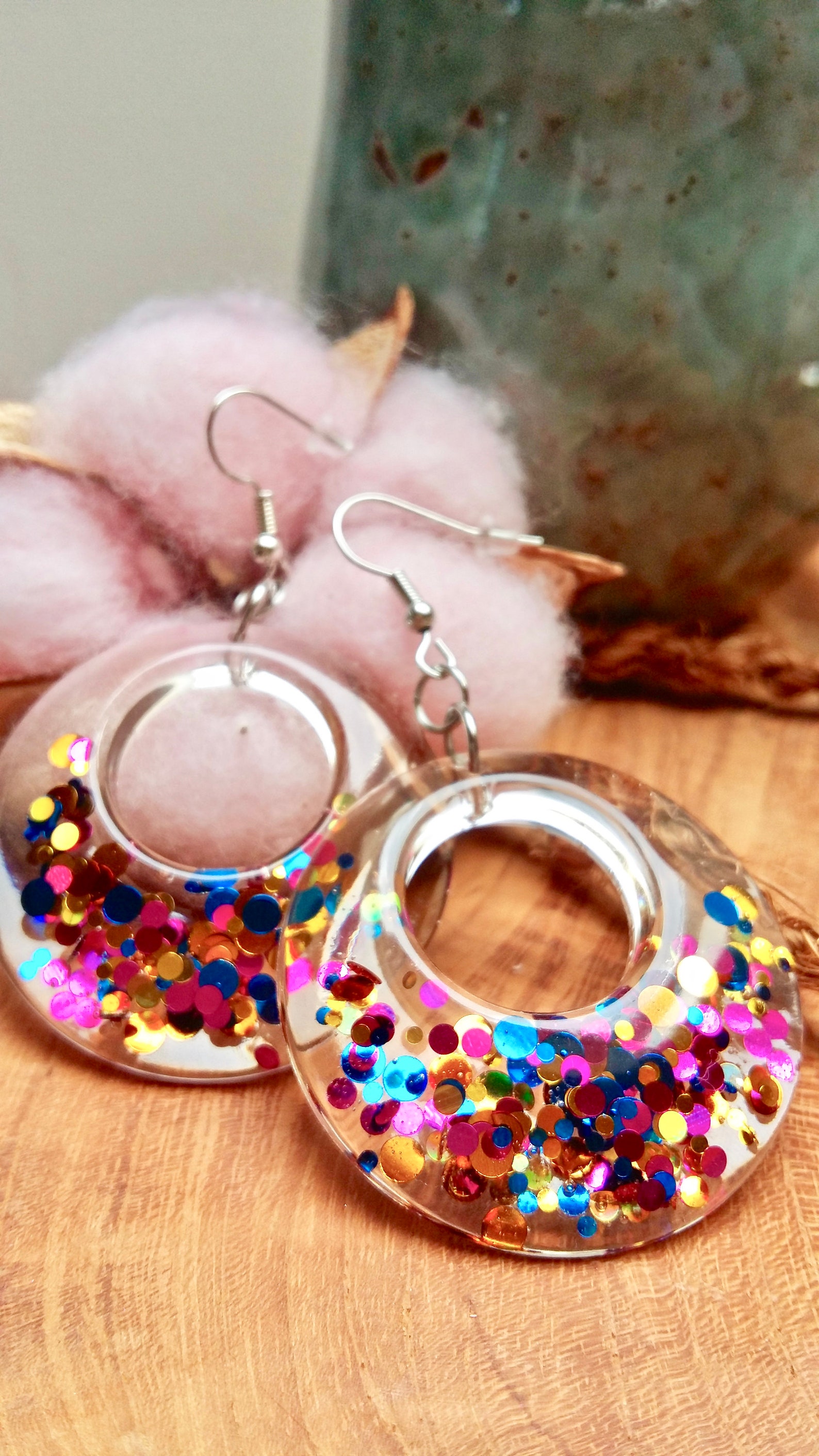 Glittering earrings epoxy resin earring hoop handmade jewelry Etsy