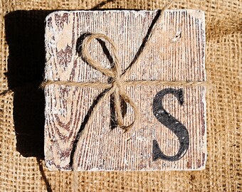 Wood Coasters, Monogrammed Coasters, White Elephant Gift, Absorbent Coasters, Set of 4 Stone Coasters, Custom Coasters, Drink Coasters