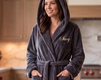 Personalized Hooded Fleece Robe, Custom Monogrammed Robe with Hood, Cozy Gift for Her