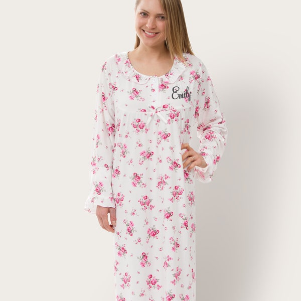 Floral Nightgown, Knit Bridesmaid Nightgown, Bridesmaid Gift, Bridal Party Gift, Birthday Present, Sleepshirt, Victorian Nightgown