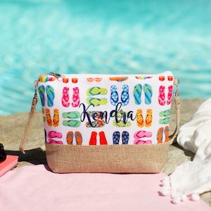 Bridesmaid Gift Cosmetic Bag, Personalized Bridesmaid Canvas Makeup Case, Beach Wedding Gift, Toiletry Pouch, Cute Bachelorette Party Favor