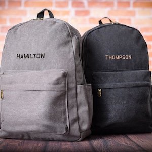 Personalized Canvas Backpack with Custom Name, Back to School Gift Backpack, Christmas Present Bag for Him, Simple Work Backpack for College
