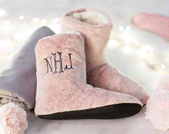 Personalized Cozy Fleece Sock Slippers Booties, Custom Slippers Christmas Gift for Mom, Monogrammed Slipper, Mother&#39;s Day Gift from Daughter