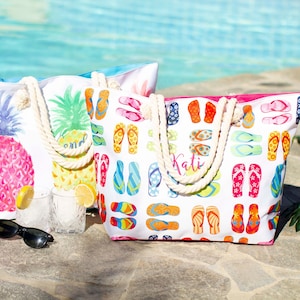 SALE Embroidered Sublimated Beach Tote, Bridal Gift, Bridesmaids Gift Bag, Water Resistant Bag, Bridesmaids Tote Bag, Monogrammed Tote Bag