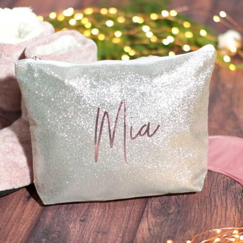 Custom Name Glitter Cosmetic Bag Bridesmaid Gift Personalized Etsy