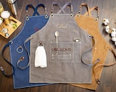 Canvas Workshop Apron with Pockets, Custom Gift for Him, Personalized Bar Apron, Embroidered Kitchen Apron, Barbeque Apron, Bartender Apron