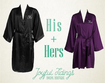 His and Hers Personalized Satin Robe Set, Couples Gift, Gift for Bride, Gift for Groom, Anniversary Gift, Housewarming Gift, Wedding Gift