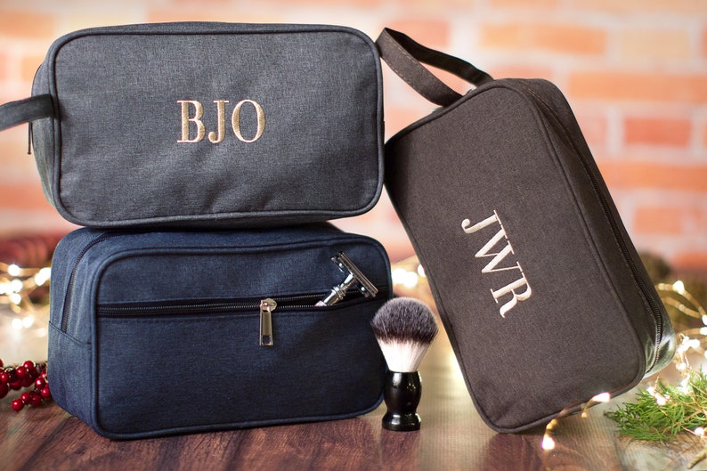 Men's Personalized Holiday Gift, Monogrammed Shaving Kit, Travel Dopp Kit, Men's Travel Case, Custom Men's Christmas Gift, Mens Toiletry Bag image 9