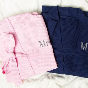 His and Hers Personalized Waffle Robe Set, Couples Gift, Christmas Gift Set for Newlyweds, Holiday Gift Set, Custom Holiday Christmas Robes