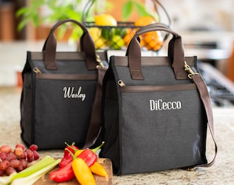 Custom Name Insulated Lunch Cooler Bag, Monogrammed All In One Commuter Crossbody Cooler with Beverage Pockets, Unisex Meal Prep Bag