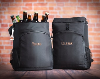 Personalized Groomsmen Gift Beer Cooler Backpack, Custom Outdoor Travel Cooler Backpack, Insulated Black Beer Cooler, Best Man Wedding Gift