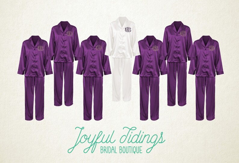 FREE PAJAMAS Set of 7 Personalized Purple Satin Pajama Sets - Etsy