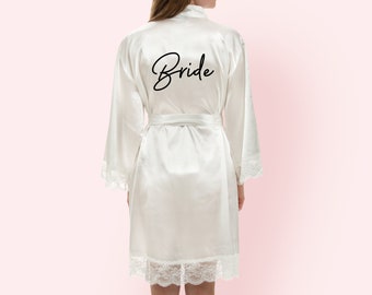 Women's Personalized Lace Satin Robe, Luxurious Silky Lace Robe, Bridesmaid Robes, Wedding Gift, Gift for Bride, Custom Bridal Party Robes