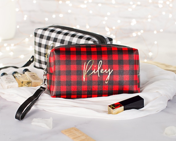  Large Capacity Travel Cosmetic Bag Plaid Checkered